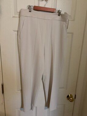 H & M Off-White Side-Zippered Slacks (10) w/Functional Pockets Satin Waistband